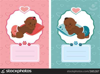 Newborn baby girl and boy,cartoon card,vector illustration. Newborn baby girl and boy,cartoon card,