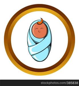 Newborn baby vector icon in golden circle, cartoon style isolated on white background. Newborn baby vector icon, cartoon style