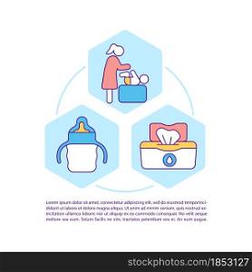 Newborn hygiene concept line icons with text. Child care. PPT page vector template with copy space. Brochure, magazine, newsletter design element. Parenting linear illustrations on white. Newborn hygiene concept line icons with text