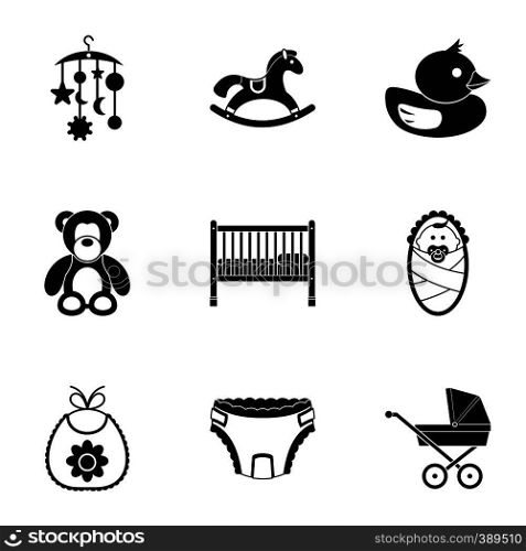Newborn icons set. Simple illustration of 9 newborn vector icons for web. Newborn icons set, simple style