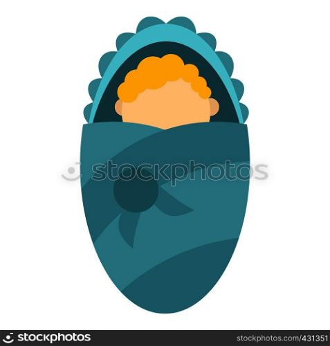 Newborn infant wrapped in blue baby blanket icon flat isolated on white background vector illustration. Newborn infant wrapped in baby blanket icon
