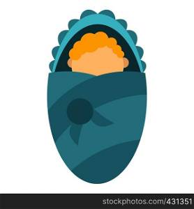 Newborn infant wrapped in blue baby blanket icon flat isolated on white background vector illustration. Newborn infant wrapped in baby blanket icon