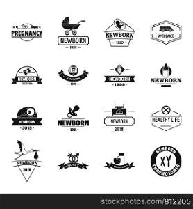 Newborn logo icons set. Simple illustration of 16 newborn logo vector icons for web. Newborn logo icons set, simple style