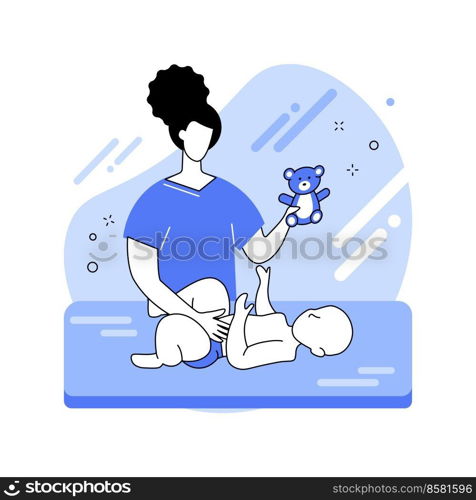 Newborn massage isolated cartoon vector illustrations. Pediatrician makes massage for newborn, therapeutic gymnastic for babies, health and wellness, professional service vector cartoon.. Newborn massage isolated cartoon vector illustrations.