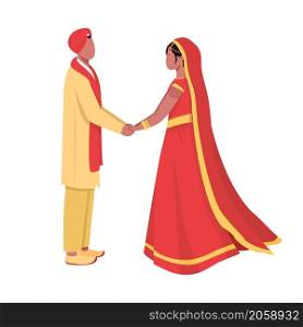 Newlyweds in traditional clothing semi flat color vector characters. Full body people on white. Celebrate wedding isolated modern cartoon style illustration for graphic design and animation. Newlyweds in traditional clothing semi flat color vector characters