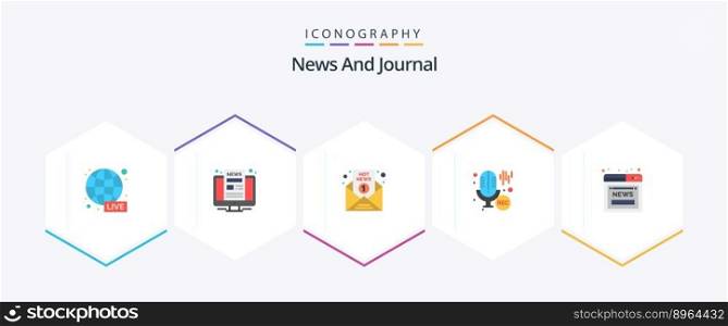 News 25 Flat icon pack including article. professional. breaking news. microphone. report