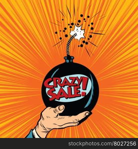 News bomb crazy sale pop art retro vector. Business concept of sale and purchase. Shopping. News bomb crazy sale