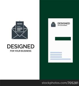 News, Email, Business, Corresponding, Letter Grey Logo Design and Business Card Template