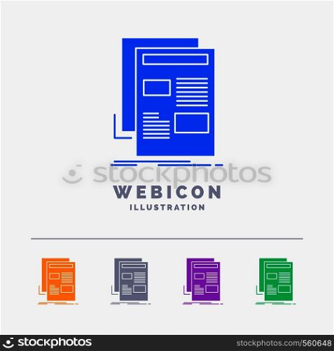 news, newsletter, newspaper, media, paper 5 Color Glyph Web Icon Template isolated on white. Vector illustration. Vector EPS10 Abstract Template background