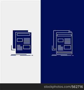 news, newsletter, newspaper, media, paper Line and Glyph web Button in Blue color Vertical Banner for UI and UX, website or mobile application. Vector EPS10 Abstract Template background