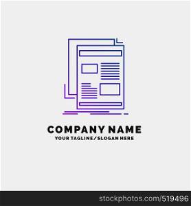 news, newsletter, newspaper, media, paper Purple Business Logo Template. Place for Tagline. Vector EPS10 Abstract Template background