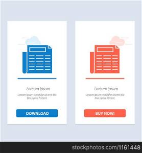 News, Paper, Document Blue and Red Download and Buy Now web Widget Card Template