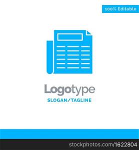 News, Paper, Document Blue Solid Logo Template. Place for Tagline