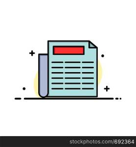 News, Paper, Document Business Flat Line Filled Icon Vector Banner Template