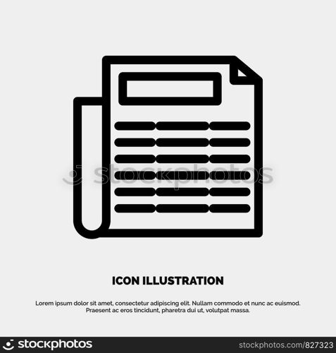 News, Paper, Document Line Icon Vector