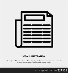 News, Paper, Document Line Icon Vector