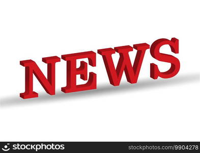 NEWS. Red volumetric inscription for thematic design. Stock vector illustration.