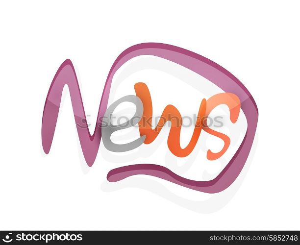 News word, drawn lettering typographic design element. Hand lettering, handmade calligraphy isolated