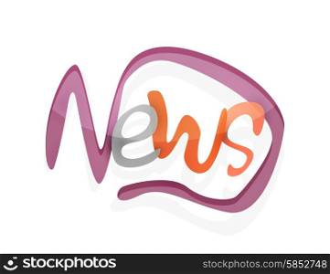 News word, drawn lettering typographic design element. Hand lettering, handmade calligraphy isolated