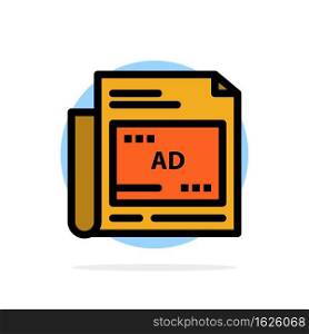 Newspaper, Ad, Paper, Headline Abstract Circle Background Flat color Icon