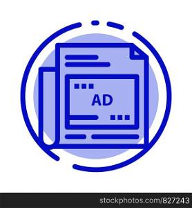 Newspaper, Ad, Paper, Headline Blue Dotted Line Line Icon
