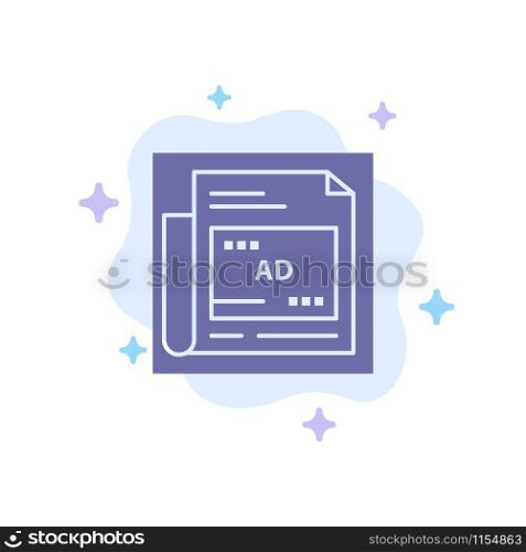 Newspaper, Ad, Paper, Headline Blue Icon on Abstract Cloud Background