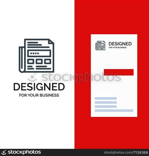 Newspaper, Ad, Paper, Headline Grey Logo Design and Business Card Template