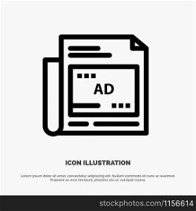 Newspaper, Ad, Paper, Headline Line Icon Vector