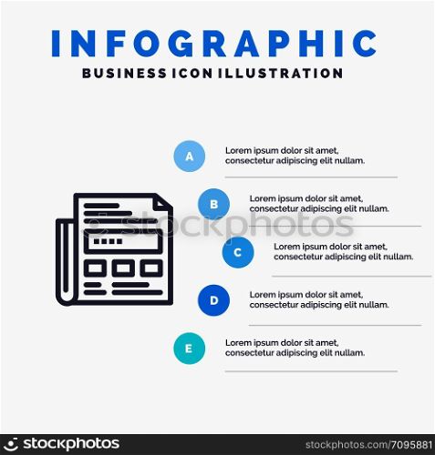 Newspaper, Ad, Paper, Headline Line icon with 5 steps presentation infographics Background