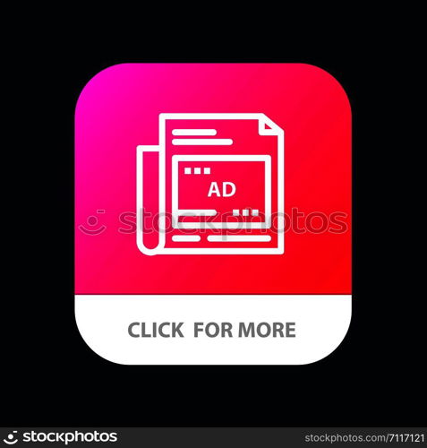 Newspaper, Ad, Paper, Headline Mobile App Button. Android and IOS Line Version