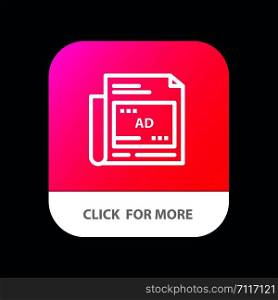 Newspaper, Ad, Paper, Headline Mobile App Button. Android and IOS Line Version