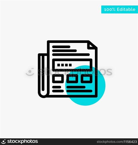 Newspaper, Ad, Paper, Headline turquoise highlight circle point Vector icon