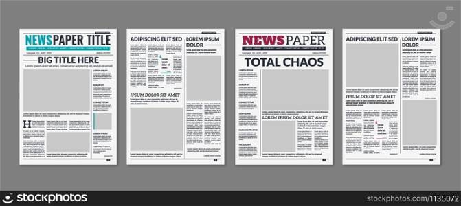 Newspaper column. Printed sheet of news paper with article text and headline publication design vector daily edition newsprint press templates. Newspaper column. Printed sheet of news paper with article text and headline publication design vector press templates