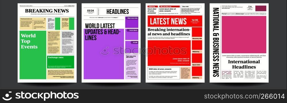 Newspaper Cover Set Vector. With Text And Images. Daily Opening News Text Articles. Press Layout. Magazine Mockup Template. Paper Tabloid Page Article. Breaking. Illustration. Newspaper Cover Set Vector. With Text Article Column Design. Technology And Business Article. Press Layout. Blank Daily Newspaper. Headline News. Reportage Information. Illustration