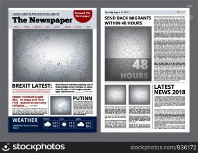 Newspaper design. Headline journal template with place for your text and images layout vector brochure. Newspaper page with headline illustration. Newspaper design. Headline journal template with place for your text and images layout vector brochure