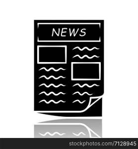 Newspaper drop shadow black glyph icon. Periodical publication. Daily news journal article. First broadside of popular newspaper. Classical information broadcast. Isolated vector illustration
