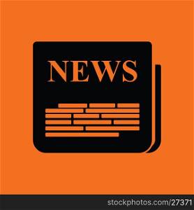 Newspaper icon. Orange background with black. Vector illustration.