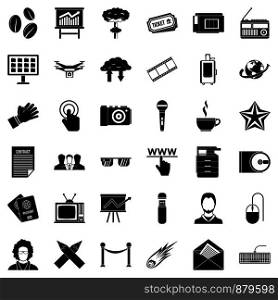 Newspaper icons set. Simple style of 36 newspaper vector icons for web isolated on white background. Newspaper icons set, simple style