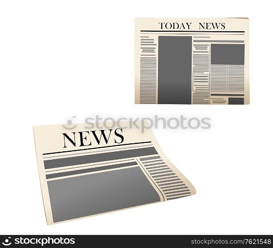 Newspaper icons with detailed elements isolated on white background