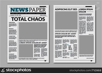 Newspaper template. Column articles newsprint background. Pressed paper newspaper printed sheets with headline. Vector editorial print layout. Newspaper template. Column articles on newsprint background. Pressed paper newspaper sheets with headline. Vector editorial print layout