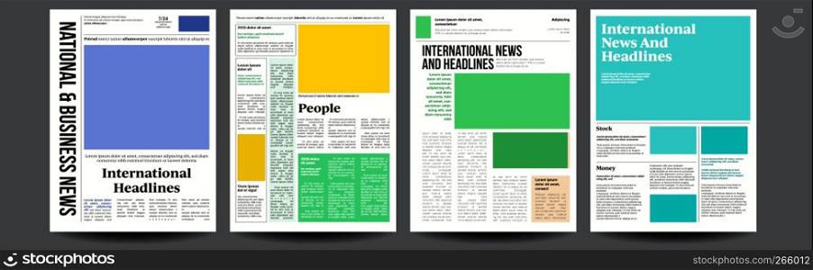 Newspaper Vector. Headlines, Text Articles, Images. World News Economy Headlines. Tabloid Breaking Illustration. Newspaper Vector. Abstract News Template. Blank Page Spaces For Images. Breaking. Illustration