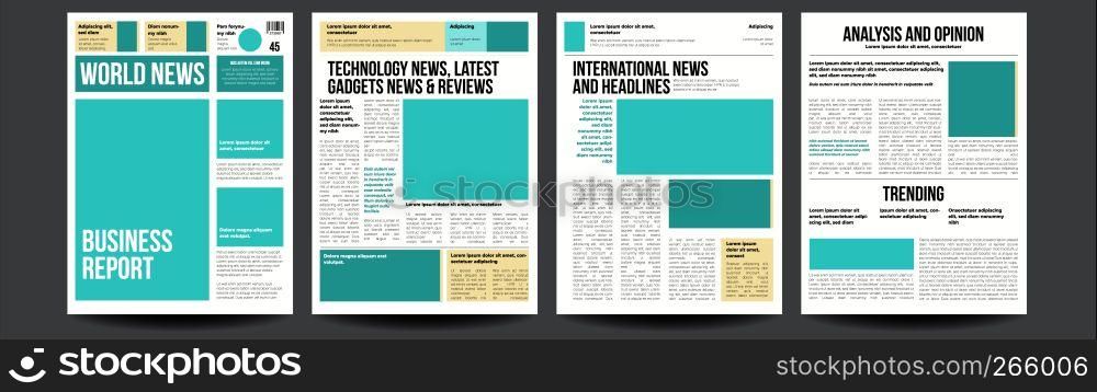 Newspaper Vector. Paper Tabloid Design. Daily Headline World Business Economy News And Technology. Illustration. Newspaper Vector. Realistic Pages Template. News Page Layout. Columns And Photos. Illustration