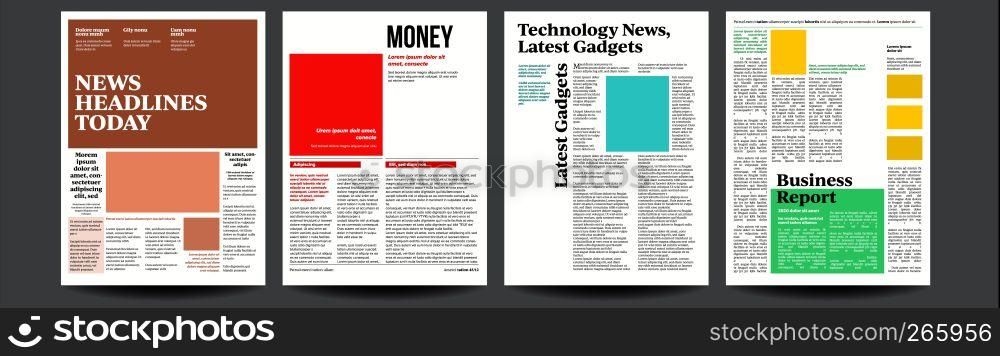 Newspaper Vector. With Text And Images. Daily Opening News Text Articles. Press Layout. Illustration. Newspaper Vector. With Text Article Column Design. Technology And Business News Article. Press Layout. Illustration