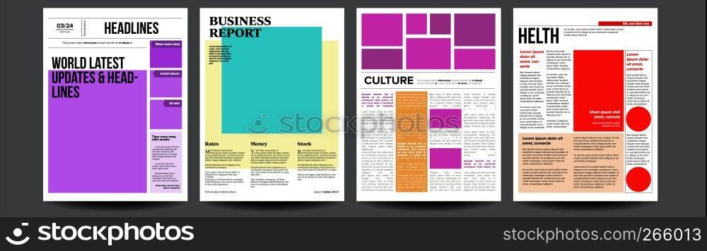Newspaper Vector. With Text Article Column Design. Technology And Business News Article. Press Layout. Illustration. Newspaper Vector. With Headline, Images, News Page Articles. Newsprint, Reportage Information. Press Layout. Illustration