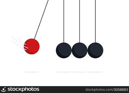 Newton cradle. Vector islated illustration. Sphere hanging on threads and hiting other. Business team concept. Stock vector. EPS 10