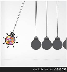 Newton&rsquo;s cradle concept on background,creative light bulb Idea concept,business idea ,abstract background.vector illustration