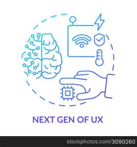 Next gen of UX blue gradient concept icon. Searching ambient user experience. Tech macro trends abstract idea thin line illustration. Isolated outline drawing. Myriad Pro-Bold font used. Next gen of UX blue gradient concept icon