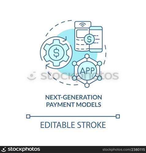 Next-generation payment models turquoise concept icon. Healthcare problem abstract idea thin line illustration. Isolated outline drawing. Editable stroke. Arial, Myriad Pro-Bold fonts used. Next-generation payment models turquoise concept icon