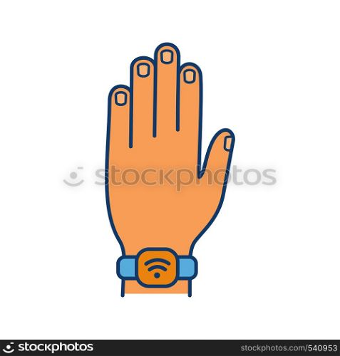 NFC bracelet color icon. Near field communication. RFID wristband. NFC smartwatch. Smart wristwatch. Contactless technology. Isolated vector illustration. NFC bracelet color icon