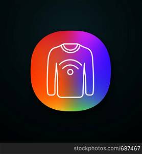 NFC clothes app icon. Near field communication sweater. UI/UX user interface. Web or mobile application. RFID tag. Contactless technology. NFC jumper. Vector isolated illustration. NFC clothes app icon